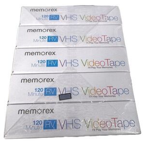 New MEMOREX T-120 120 Minutes (6hr EP)‎ RV VHS Video Tape Cassettes (5-Pack)